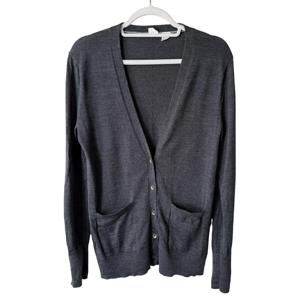 GAP Charcoal Button-Up 100% Merino Wool Cardigan Size S Cozy Minimalist